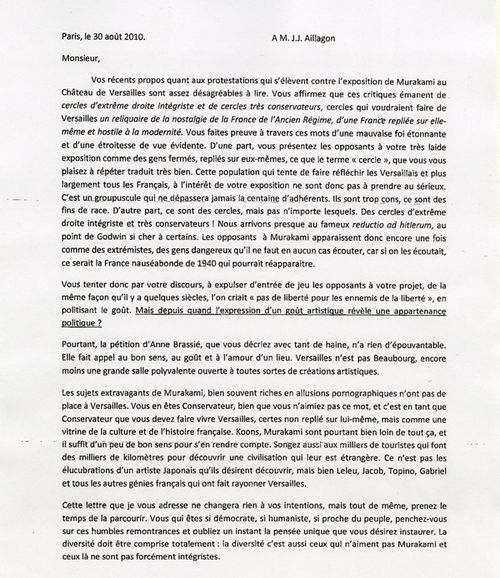 Lettre d'un étudiant en droit envoyé à M. Jean-Jacques Aillagon